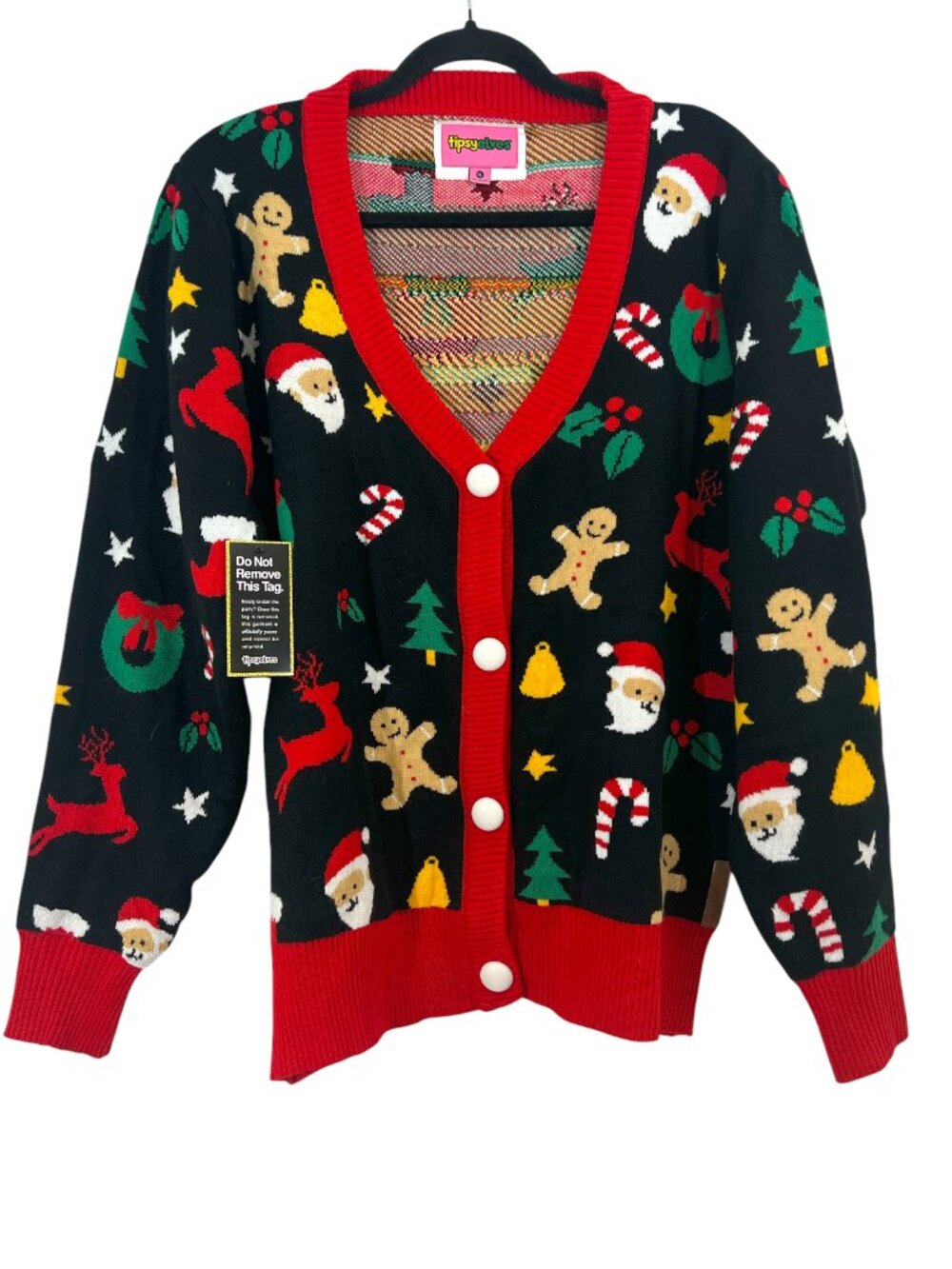 Tipsey Elves Christmas Santa Gingerbread Cardigan Sweater XL New